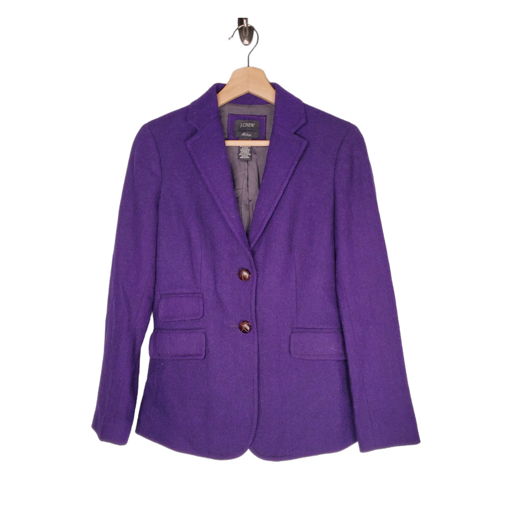 J. Crew Wool Herringbone Blazer Jacket Dark Grape Purple 48263 Size US2